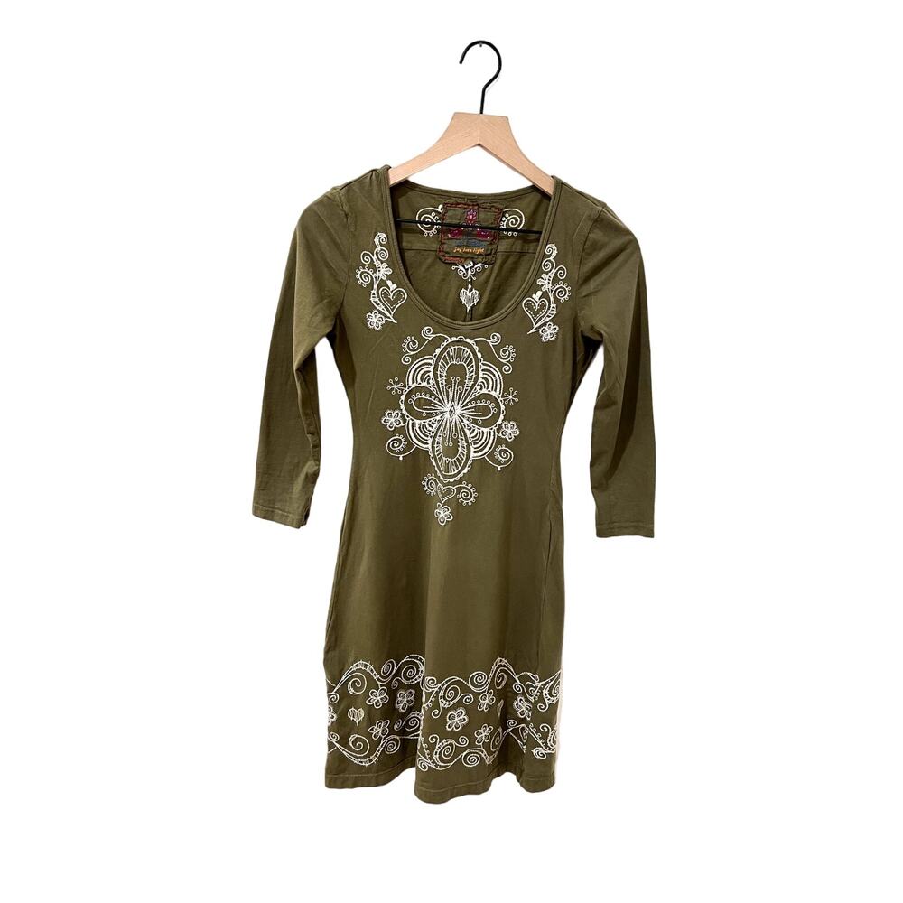 Johnny Was 3/4 Sleeve Boho Embroidered Mini Dress